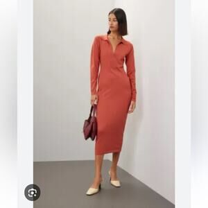 Ronny Kobo Polo Sweater Dress Small Orange Red Knit